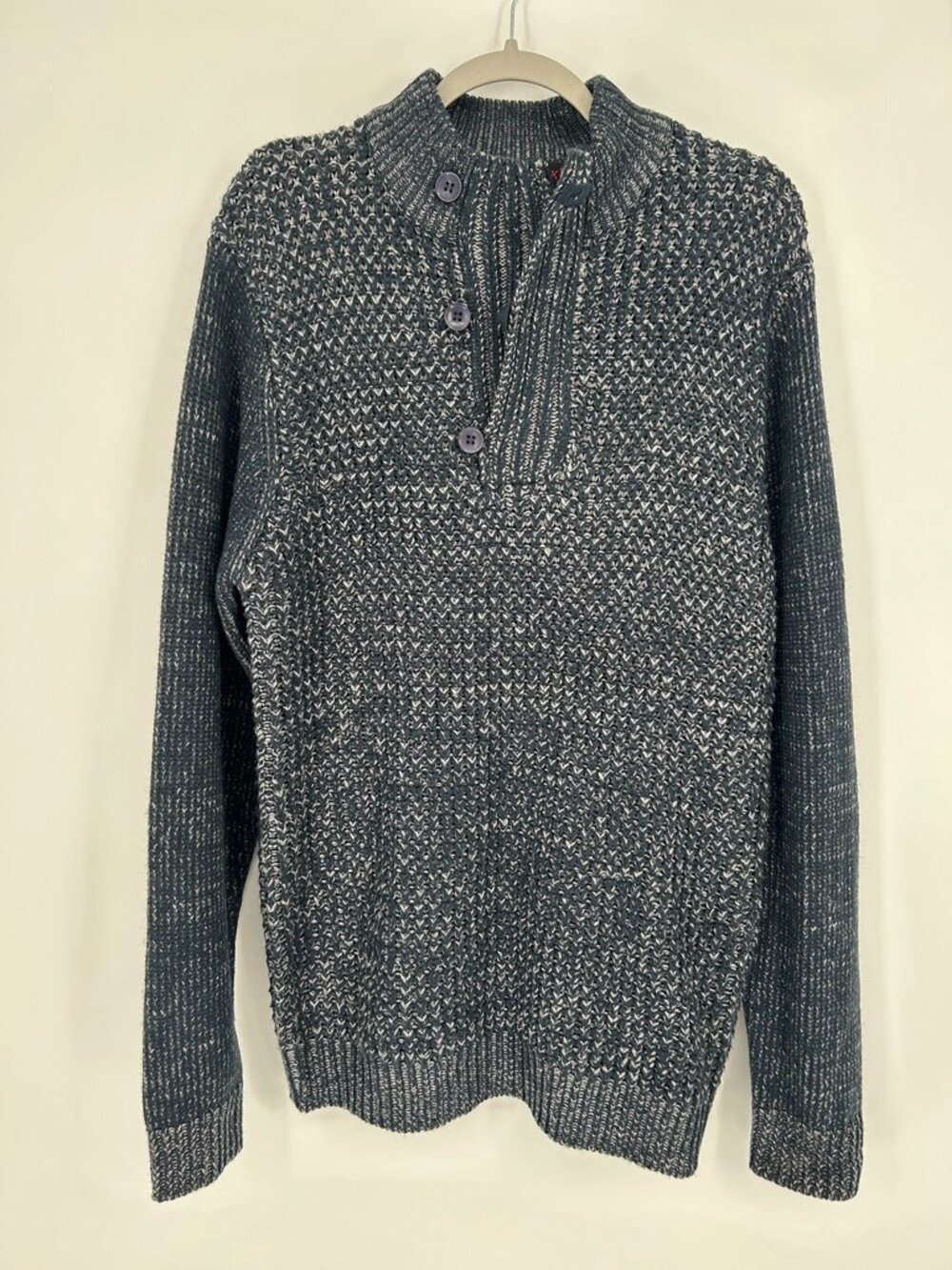 True Rock Mens XL Gray Fisherman Mock Neck Henley Sweater Heritage Old Money